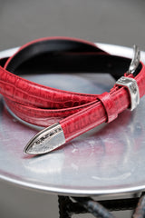 Western Buckle Red Croc Pattern Leather Belt 西部風格紅色鱷魚紋皮帶 全新品