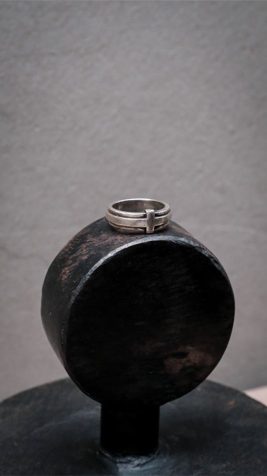 Sterling Silver 925 Cross Bar Wrap Band Ring 純銀 十字橫扣雙溝紋戒