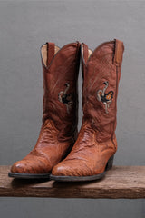 Colorado Boots Cognac Ostrich Leather Ostrich-Embroidered Western Boots 復古鴕鳥皮手繪感駝鳥刺繡雕花西部牛仔靴