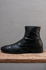 KONSTANTIN STARKE Wingtip Brogue Leather Side-Zip Boots (Leather Sole / Black)雕花翼紋皮革側拉鍊中筒靴 義大利製