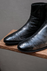 KONSTANTIN STARKE Wingtip Brogue Leather Side-Zip Boots (Leather Sole / Black)雕花翼紋皮革側拉鍊中筒靴 義大利製
