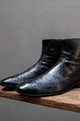KONSTANTIN STARKE Wingtip Brogue Leather Side-Zip Boots (Leather Sole / Black)雕花翼紋皮革側拉鍊中筒靴 義大利製