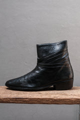 STACY ADAMS Ruched Leather Side-Zip Dress Boots (Leather Sole / Black) 美國經典鞋履品牌 經典皮革褶皺側拉鍊尖圓頭紳士短靴 (皮底/黑色)