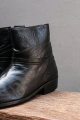 STACY ADAMS Ruched Leather Side-Zip Dress Boots (Leather Sole / Black) 美國經典鞋履品牌 經典皮革褶皺側拉鍊尖圓頭紳士短靴 (皮底/黑色)