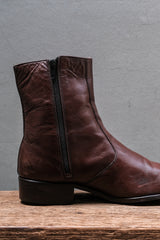 Made in France Leather Side-Zip Boots with Metal Detail (Chestnut Brown)法國製 側拉鍊金屬飾鈕皮革中筒靴 (深栗棕