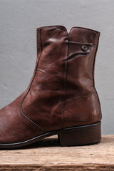 Made in France Leather Side-Zip Boots with Metal Detail (Chestnut Brown)法國製 側拉鍊金屬飾鈕皮革中筒靴 (深栗棕