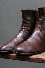 Made in France Leather Side-Zip Boots with Metal Detail (Chestnut Brown)法國製 側拉鍊金屬飾鈕皮革中筒靴 (深栗棕