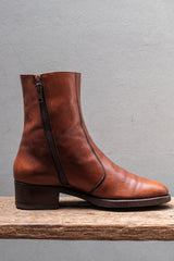 Handcrafted Side-Zip Leather Boots (Tan) 手工製 柔和方頭側拉鍊皮革靴 (焦糖棕)