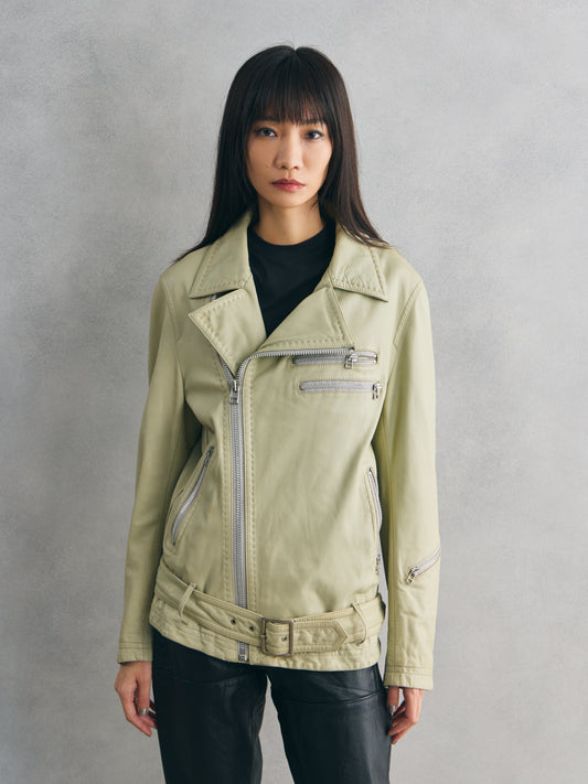 RICO Genuine Lambskin Leather Rider Jacket – Ivory 米白色真羊皮騎士外套