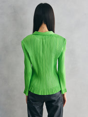 Vintage Pleated Button-Up Long Sleeve Shirt - Bright Green 古著 螢光綠縐褶長袖襯衫