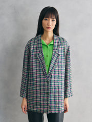 Multicolor Textured Check Cropped Blazer 多色立體織紋格紋短版西裝外套 義大利製