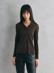 K.CHING Pleated Brown Long Sleeve Shirt 歐洲古著縐褶棕色長袖襯衫