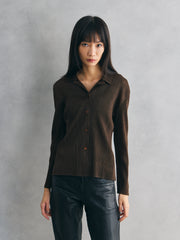 K.CHING Pleated Brown Long Sleeve Shirt 歐洲古著縐褶棕色長袖襯衫