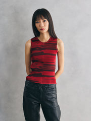 Red Black Print Pleated Sleeveless Top 紅黑印花縐褶背心上衣
