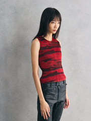Red Black Print Pleated Sleeveless Top 紅黑印花縐褶背心上衣