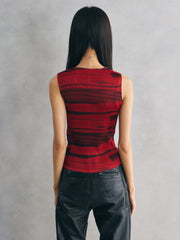 Red Black Print Pleated Sleeveless Top 紅黑印花縐褶背心上衣
