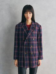 British tailoring Check Double-Breasted Blazer 英式學院風格格紋雙排扣西裝外套