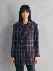 British tailoring Check Double-Breasted Blazer 英式學院風格格紋雙排扣西裝外套