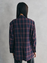 British tailoring Check Double-Breasted Blazer 英式學院風格格紋雙排扣西裝外套