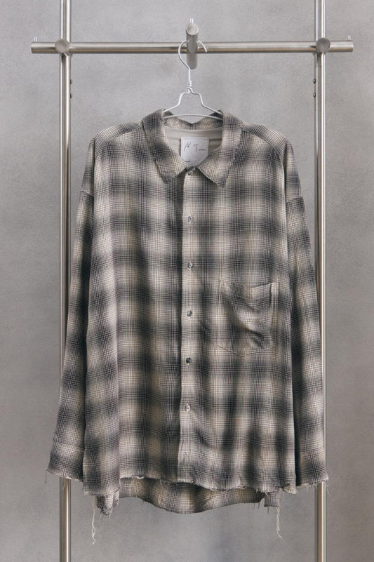 ANCELLM OMBRECHECK SHIRT Brown 日本設計師品牌 格紋嫘縈抽鬚襯衫