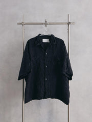 I’m here : - UNFORM OPEN COLLAR SHIRTS - BLACK 日本設計師品牌 縐褶開襟衫