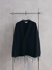 ANCELLM W/S COLLARLESS JACKET -BLACK 日本設計師品牌 羊毛混絲無領開襟抽鬚外套