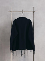 ANCELLM W/S COLLARLESS JACKET -BLACK 日本設計師品牌 羊毛混絲無領開襟抽鬚外套