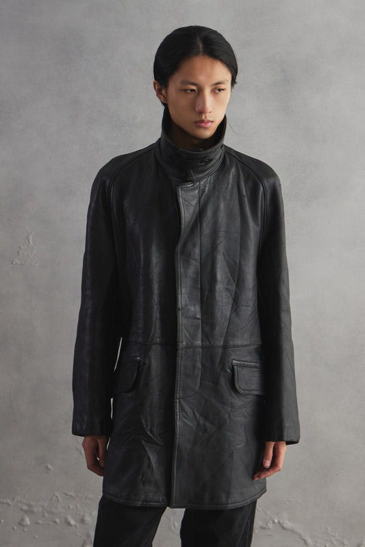 1993 M.I.C Cuir French Leather Utility Coat 法國騎士皮革長外套