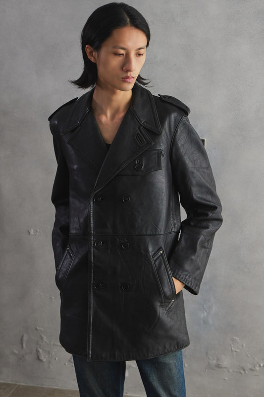 Euro Vintage Double Breasted Leather Coat 歐洲古著雙排釦皮大衣
