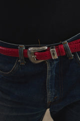 Western Buckle Red Croc Pattern Leather Belt 西部風格紅色鱷魚紋皮帶 全新品