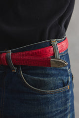 Western Buckle Red Croc Pattern Leather Belt 西部風格紅色鱷魚紋皮帶 全新品