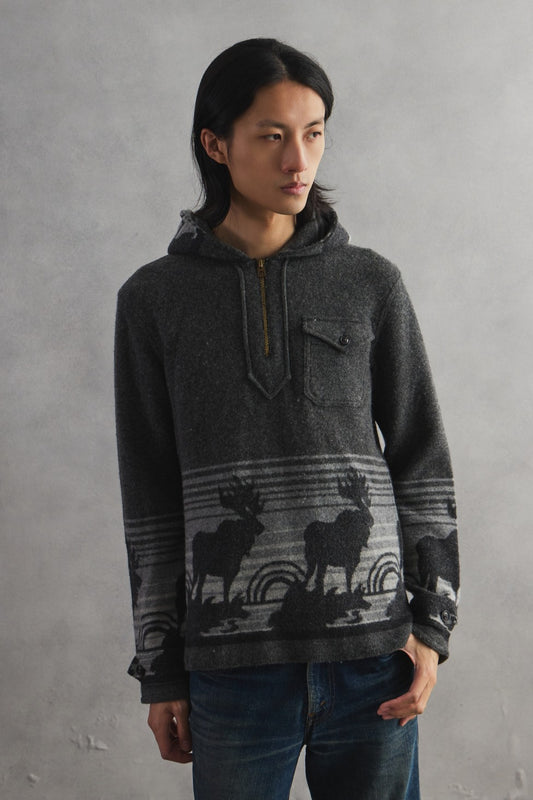 RRL Ralph Lauren Zip-Neck Wool Blend Knit with Deer Motif 拉鍊立領 鹿圖騰 羊毛混紡針織上衣