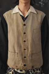 French Vintage Striped Gilet Jacket 法國古著 棉質條紋馬甲工作外套