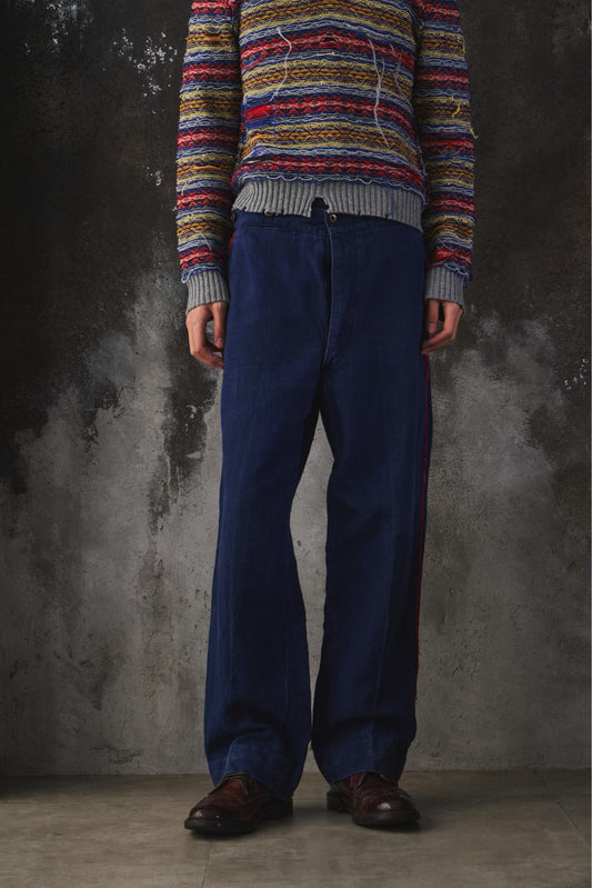 1910's French antique Indigo linen fireman trousers 法國古著 消防員 麻料藍染褲