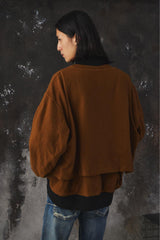 VOAAOV OVERSIZE WOOL BOMBER JACKET 日本設計品牌 棕色羊毛飛行員外套