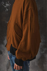 VOAAOV OVERSIZE WOOL BOMBER JACKET 日本設計品牌 棕色羊毛飛行員外套
