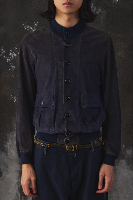 Valstar Valstarino Suede Bomber Jacket 深藍格紋麂皮飛行外套 意大利製