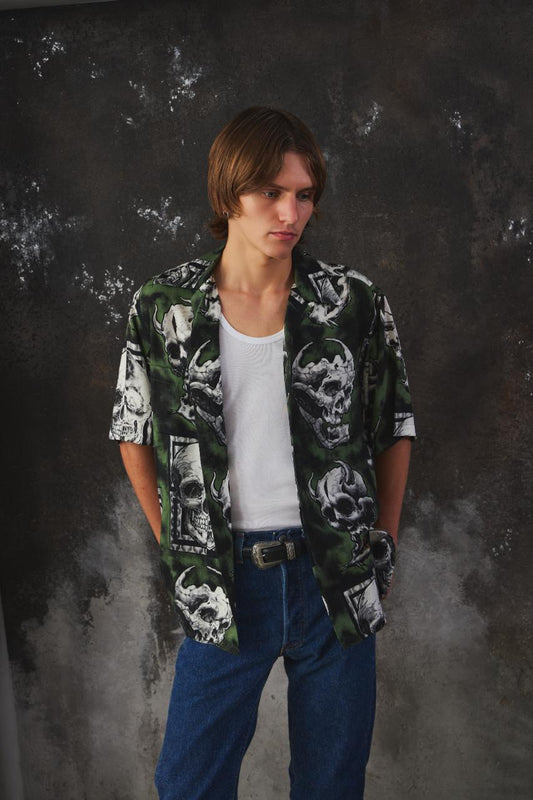WACKO MARIA x 56 TATTOO STUDIO ALOHA SHIRT 日本街頭品牌聯名56刺青工房 鬼頭骷髏印花人造絲短袖襯衫