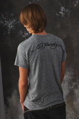 Ed Hardy "Beautiful Death" Tattoo Graphic Heather Grey Tee 刺繡印花雜灰短T
