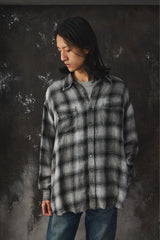 Name. Ombre Plaid Shirt Frayed Hem Distressed Linen Checked Shirt 日本設計師品牌 自然鬚邊亞麻隱格紋襯衫