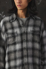 Name. Ombre Plaid Shirt Frayed Hem Distressed Linen Checked Shirt 日本設計師品牌 自然鬚邊亞麻隱格紋襯衫