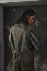 Faded Sage Green Leather Vest舊化灰綠色皮革背心