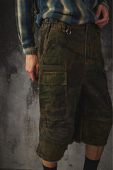 SONGZIO ONZ Camo Ripstop Cargo Distressed Shorts 韓國設計師品牌 迷彩防撕裂工裝短褲