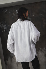 refomed - WRIST PATCH WIDE SHIRT "STRIPE" 日本設計師品牌 條紋寬幅縮口袋長袖襯衫