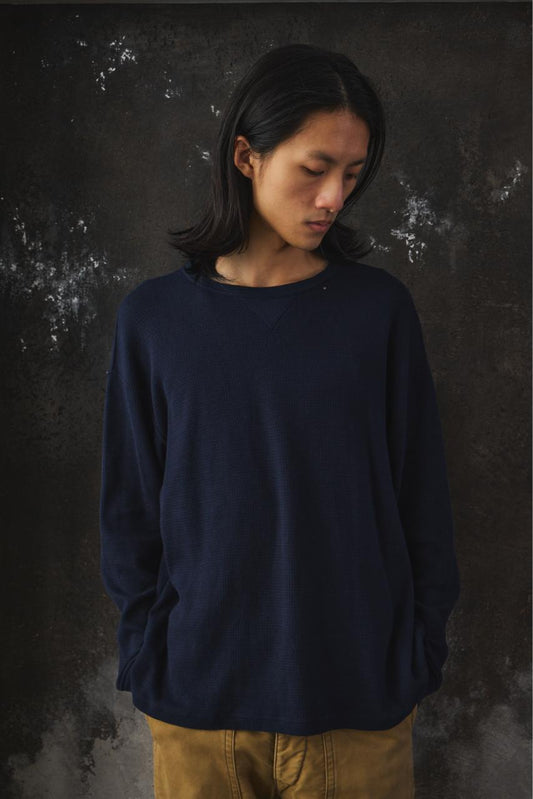 Porter Classic H/W THERMAL CREWNECK Navy 手工刺繡感華格夫針織圓領衫