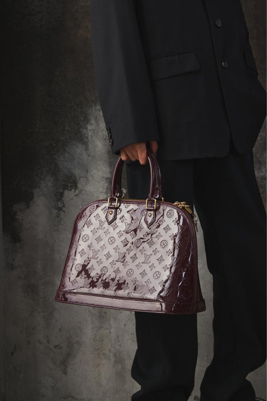 Louis Vuitton Alma GM Patent Leather Top-handle Handbag Burgundy
