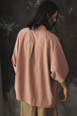 i'm here UNFORM OPEN COLLAR SHIRTS 日本設計師品牌 淺卡其光澤感寬鬆復古開襟衫