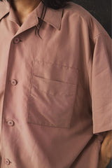 i'm here UNFORM OPEN COLLAR SHIRTS 日本設計師品牌 淺卡其光澤感寬鬆復古開襟衫