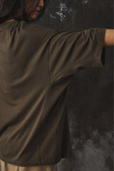 My Beautiful Landlet MERCERIZATION JERSEY TUCK NECK BIG T-SHIRT 日本設計師品牌 綠色棉質落肩寬鬆短T