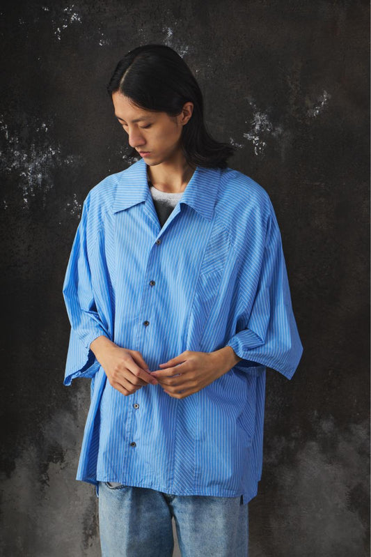 My Beautiful Landlet POPLIN STRIPED SLEEVE SHIRT日本設計師品牌 府綢條紋寬幅短袖襯衫